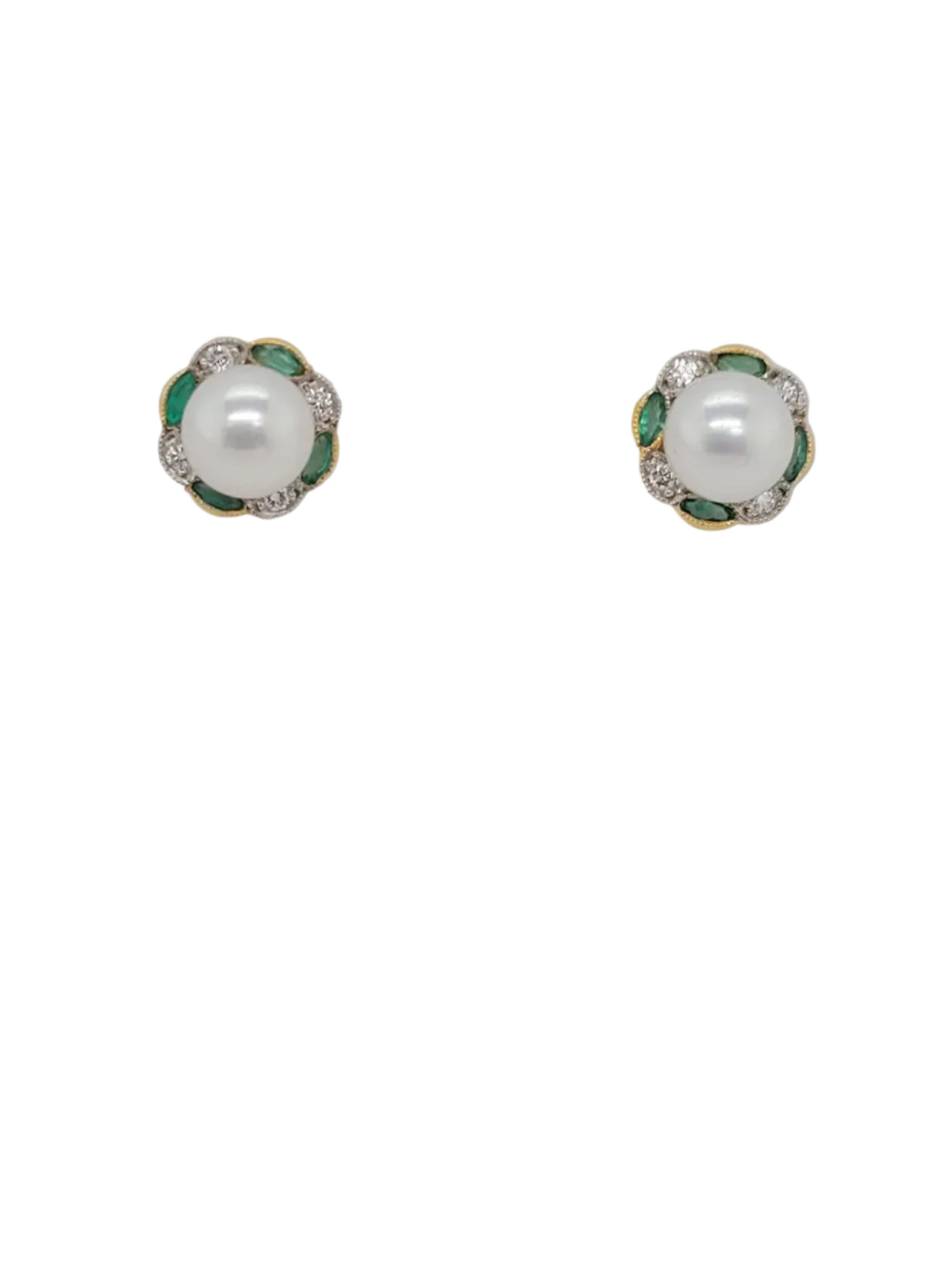 Pearl, emerald and diamond earrings sku 9163