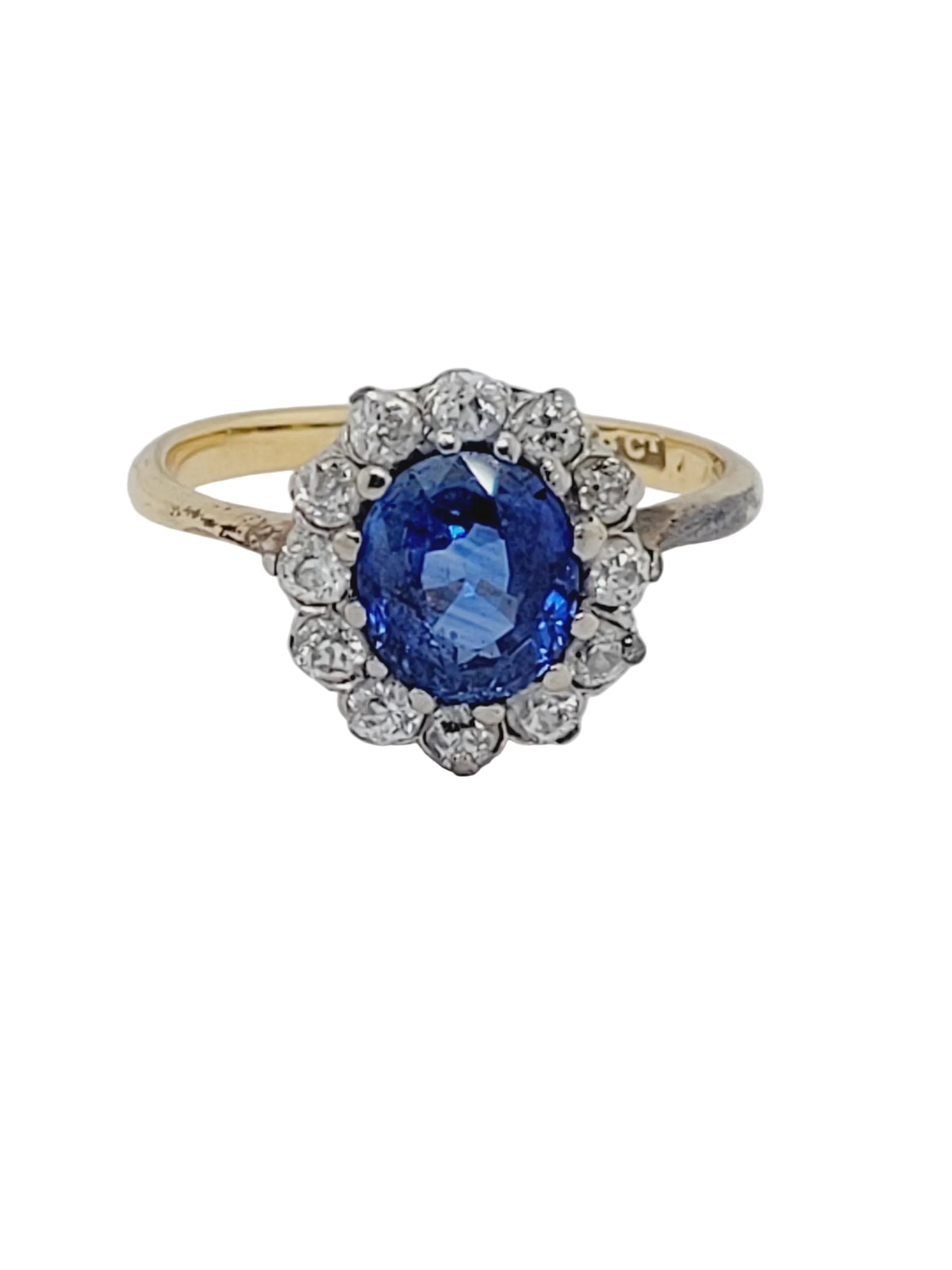 Antique sapphire and diamond cluster engagement ring sku 9059