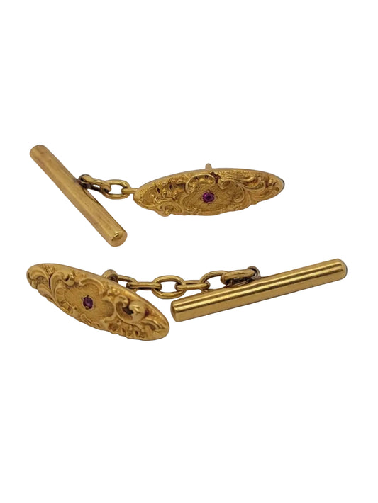 Pair or Art nouveau 18ct gold and ruby cufflinks sku 8770