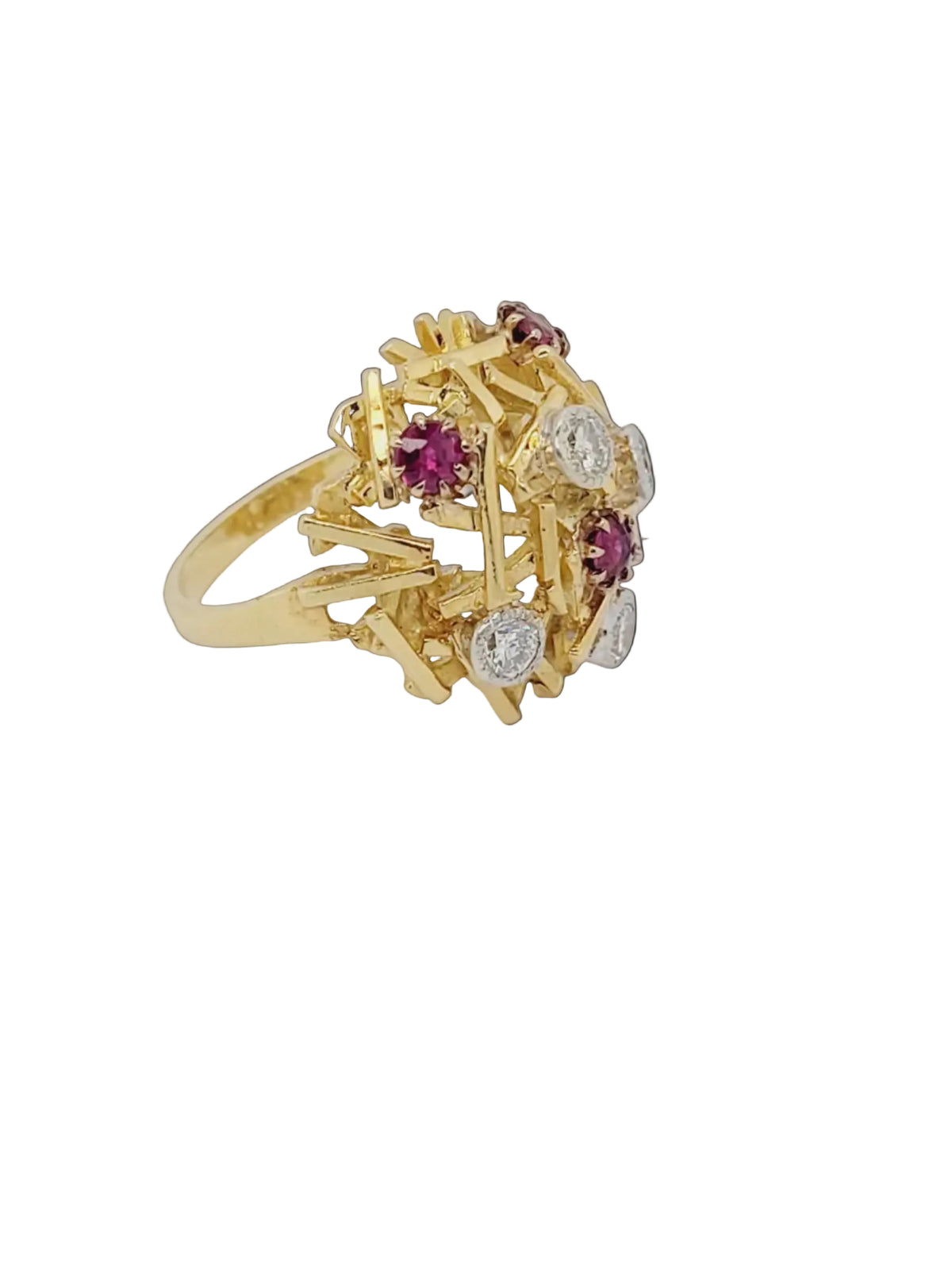 Brutalist 1960's ruby and diamond dress ring sku 8828