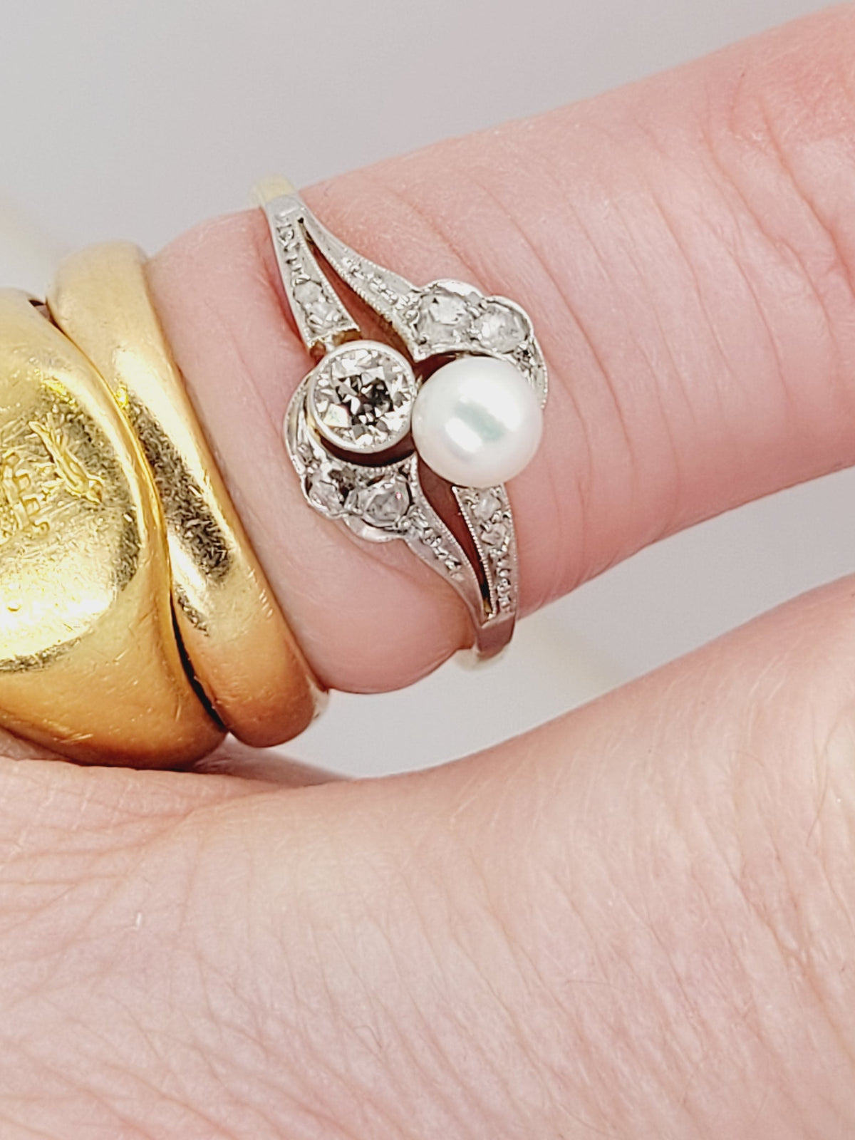Art nouveau pearl and diamond  dress ring sku 8825