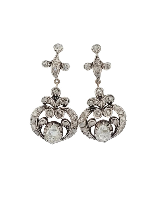 Georgian rose cut diamond drop earrings sku 8759