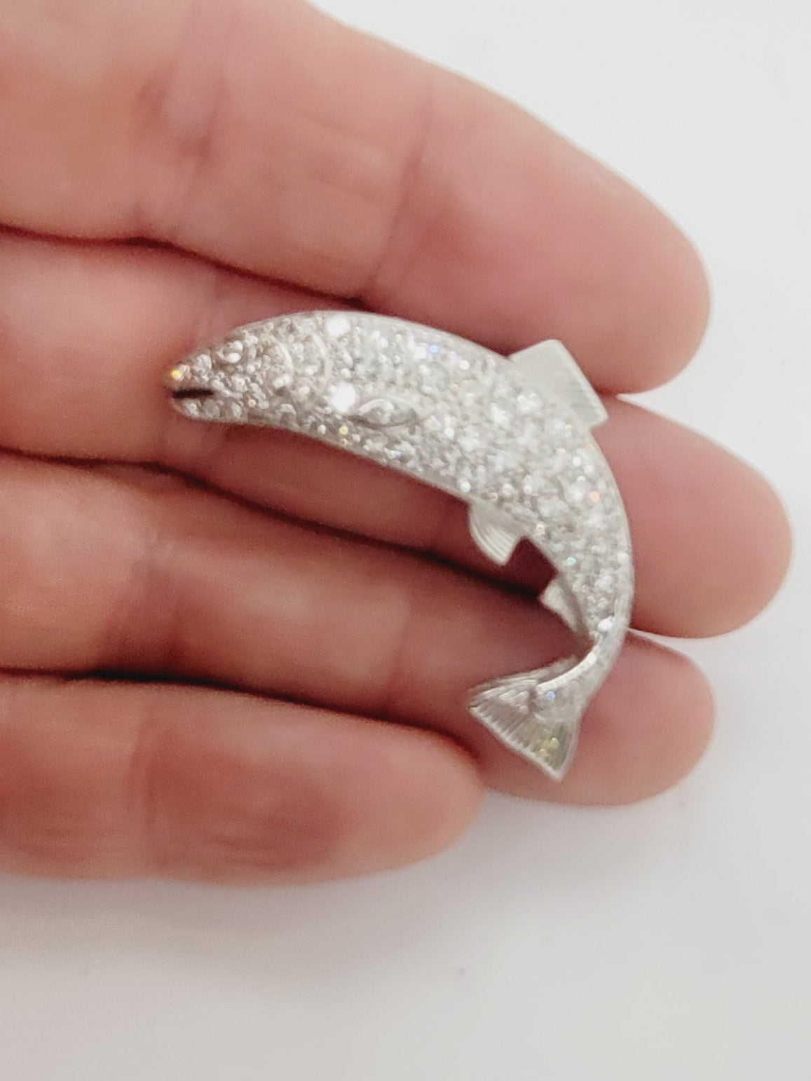 Leaping salmon diamond set brooch sku 9060