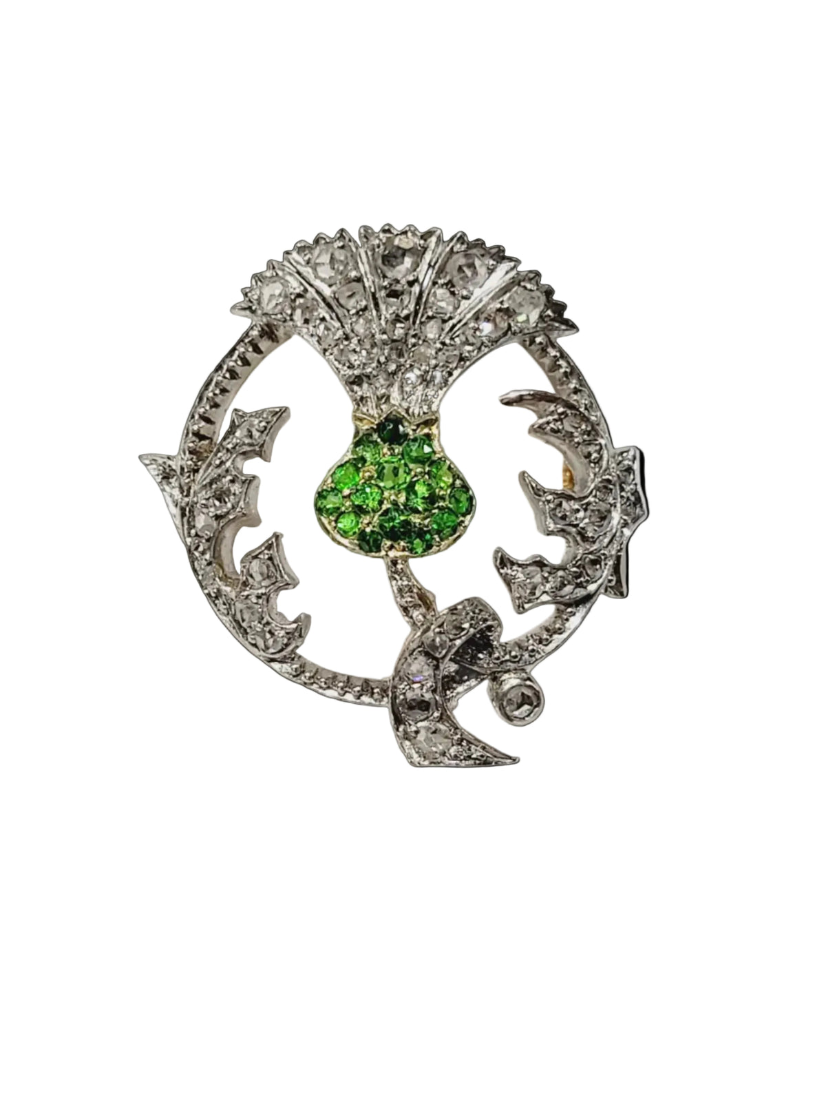 Antique Demantoid garnet and diamond brooch sku 8804