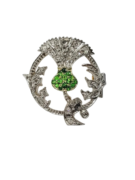 Antique Demantoid garnet and diamond brooch sku 8804