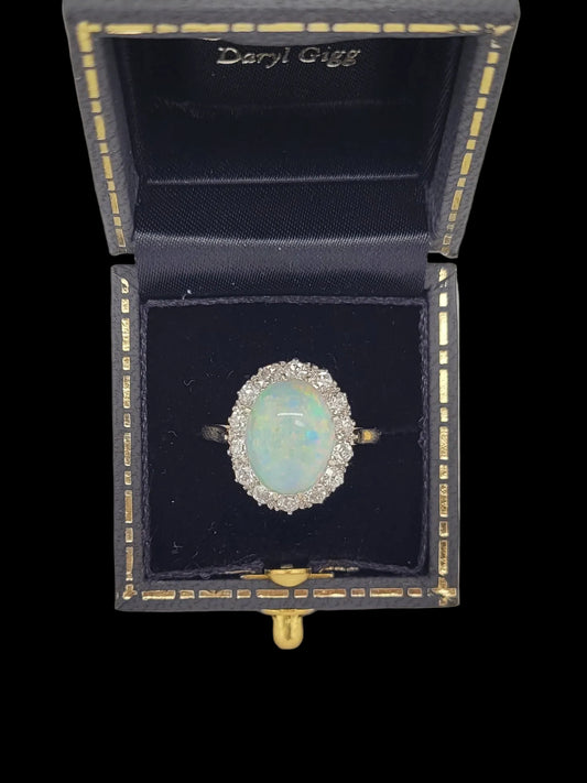 Opal and old cut diamond cluster ring sku 8744