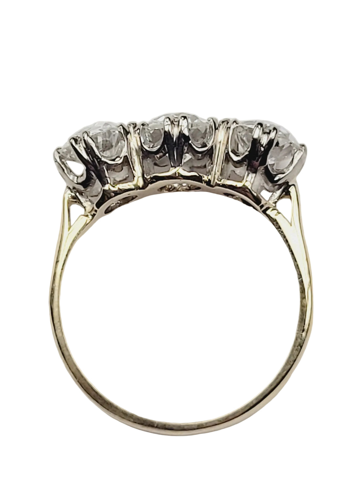 Old mine cut diamond trilogy engagement ring in 18ct yellow gold sku 9089
