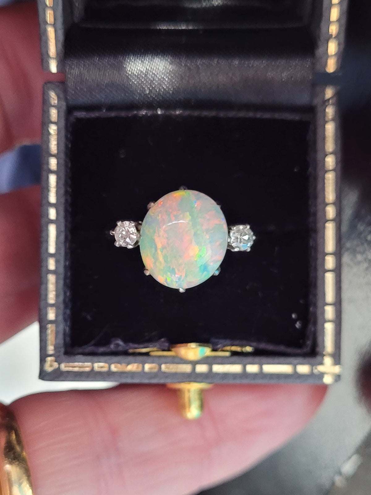 Antique opal and diamond ring sku 8756