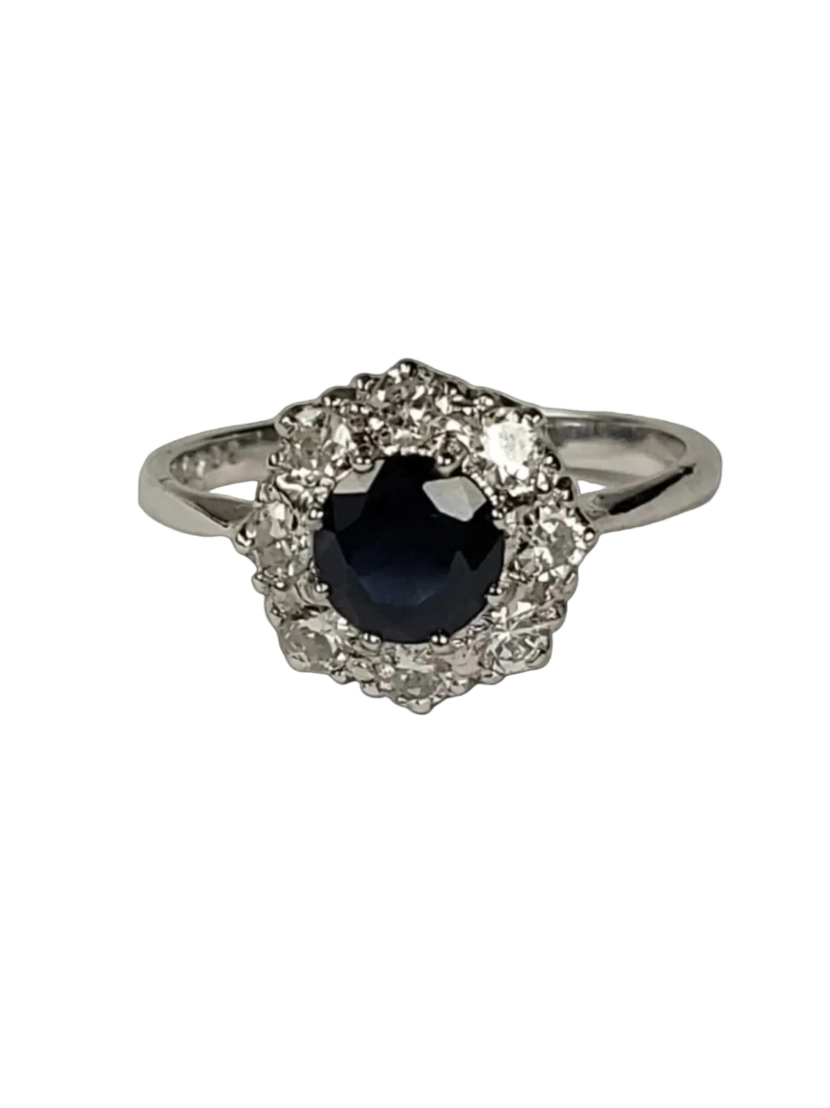 Antique sapphire and diamond cluster engagement ring sku 8837