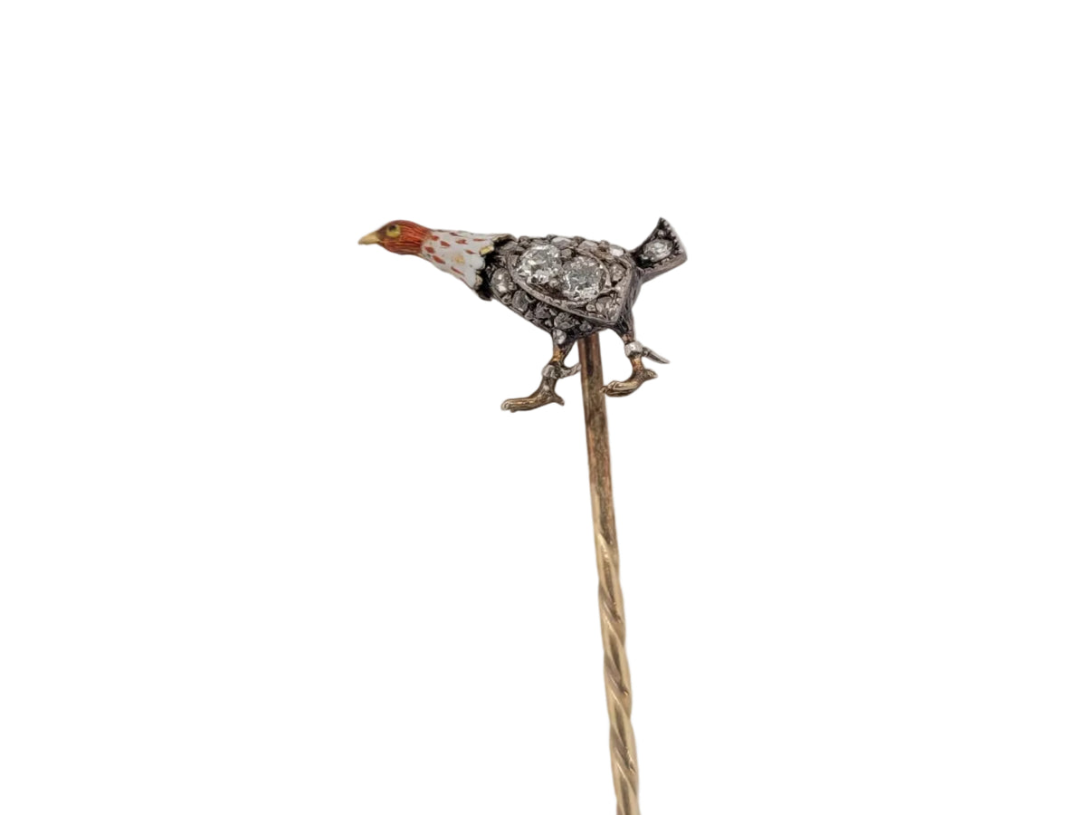 Antique speeding game bird enamel and old cut diamonds sku 9066
