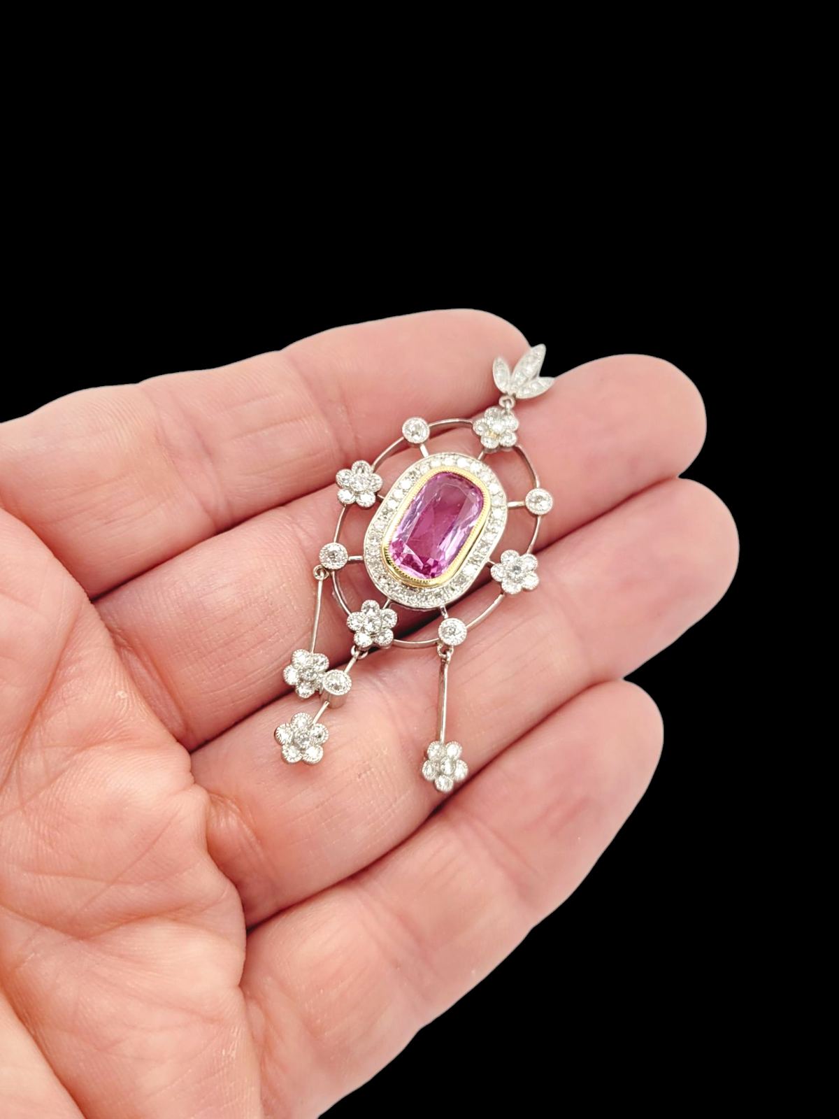 Fine Antique pink topaz and diamond pendant
SKU: 8098