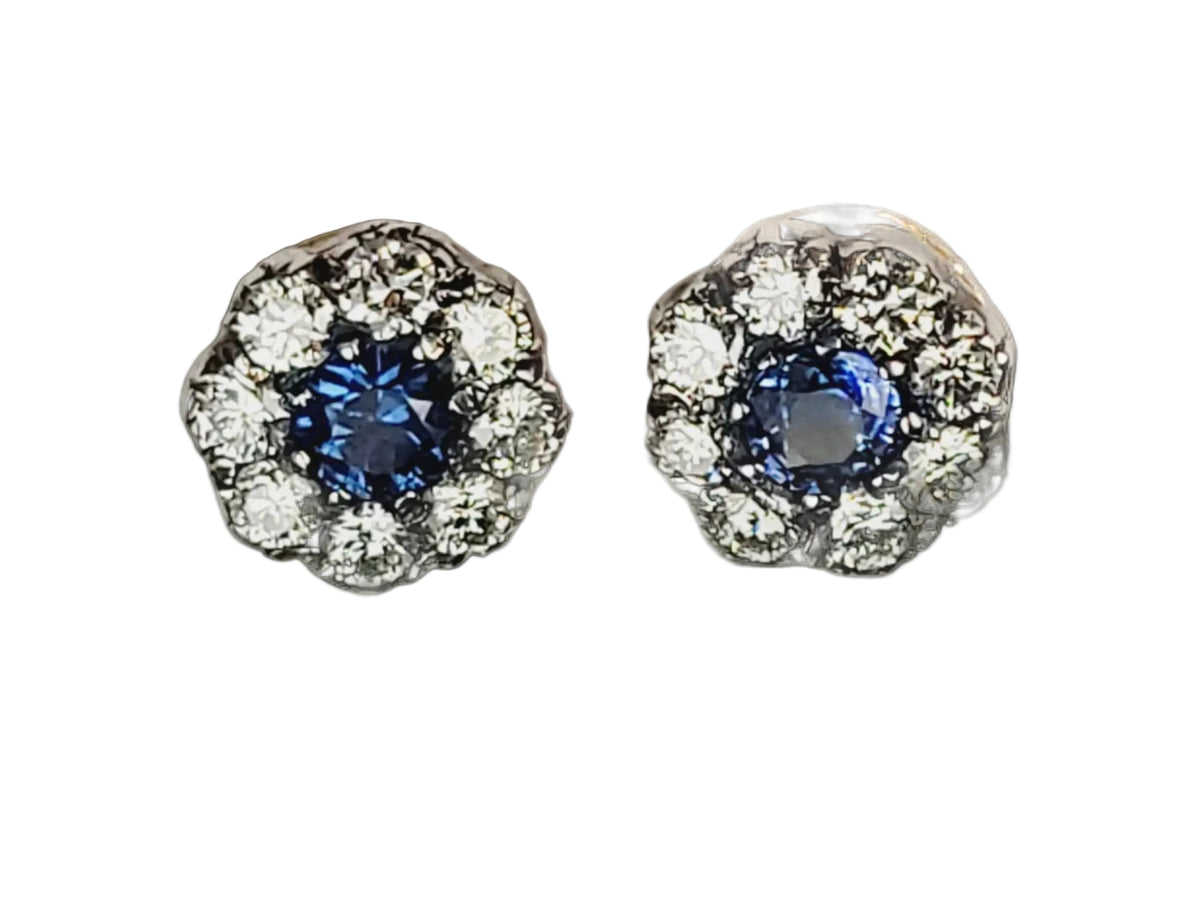 Sapphire and diamond cluster earrings sku 8976