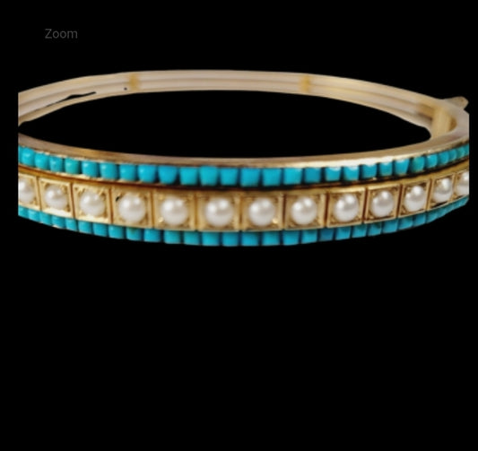 19th century turquoise and natural pearl bangle Sku 5026