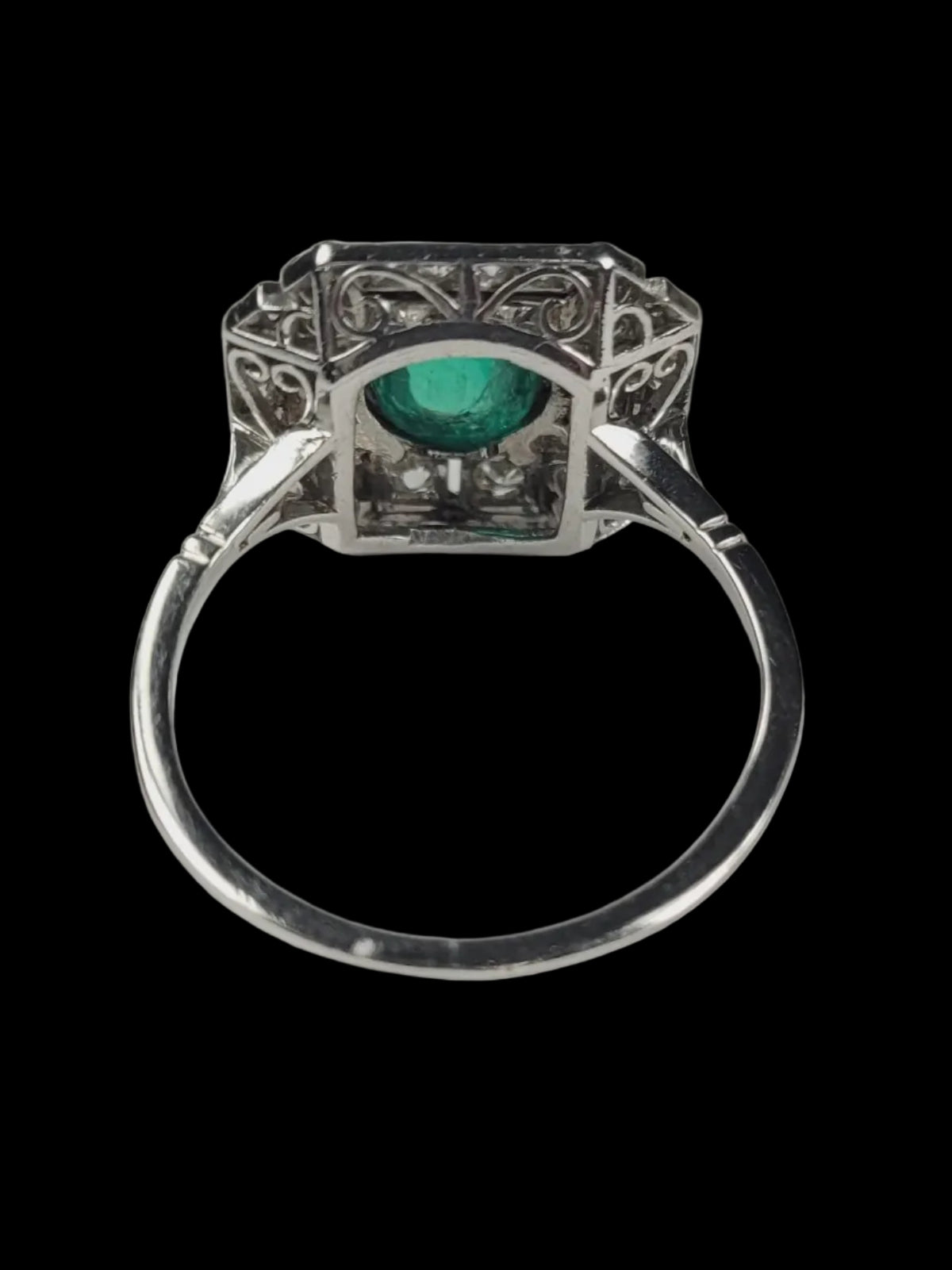 Art deco cabochon emerald and diamond cluster ring SKU 8723