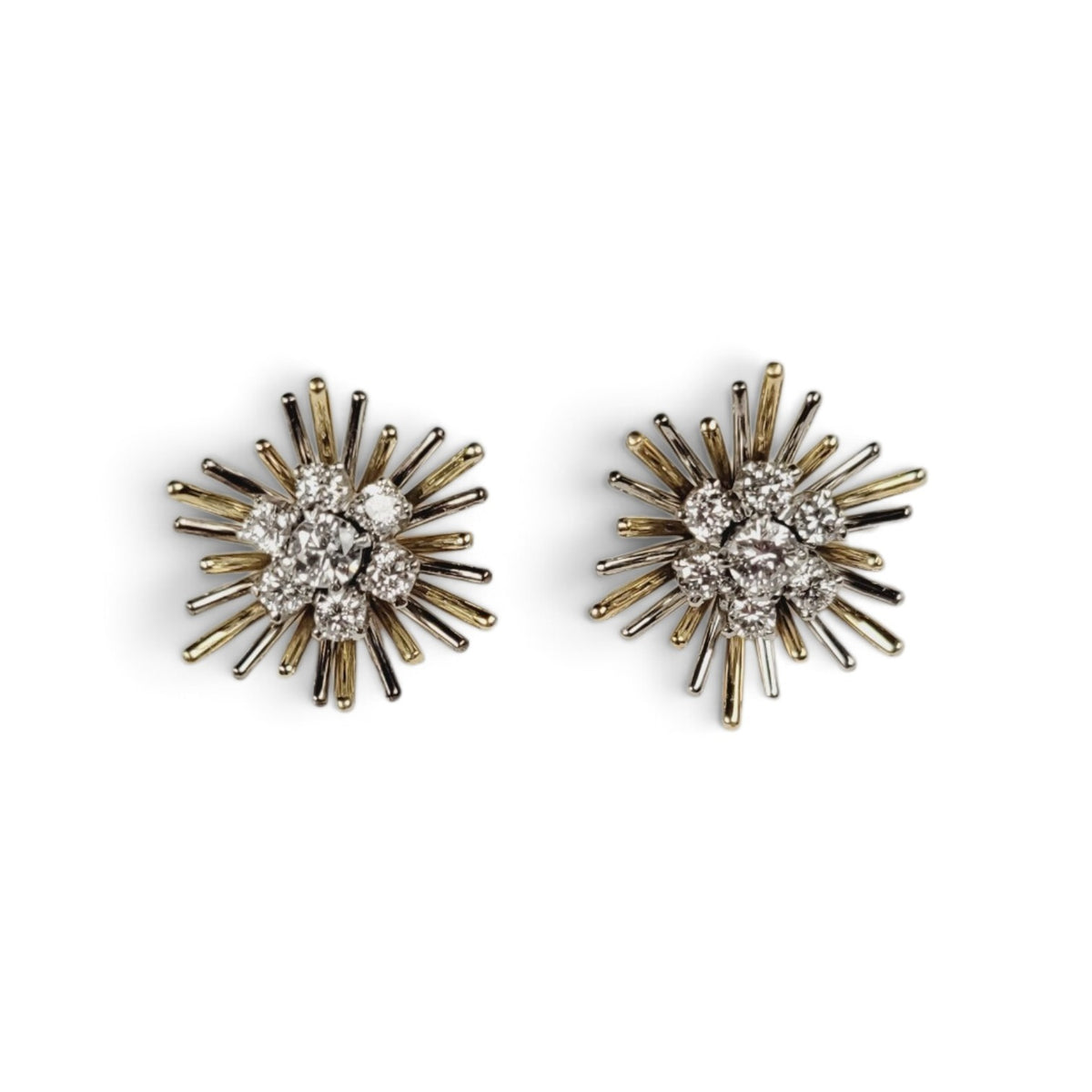 Vintage bicolour gold and diamond sputnik earrings sku 9183