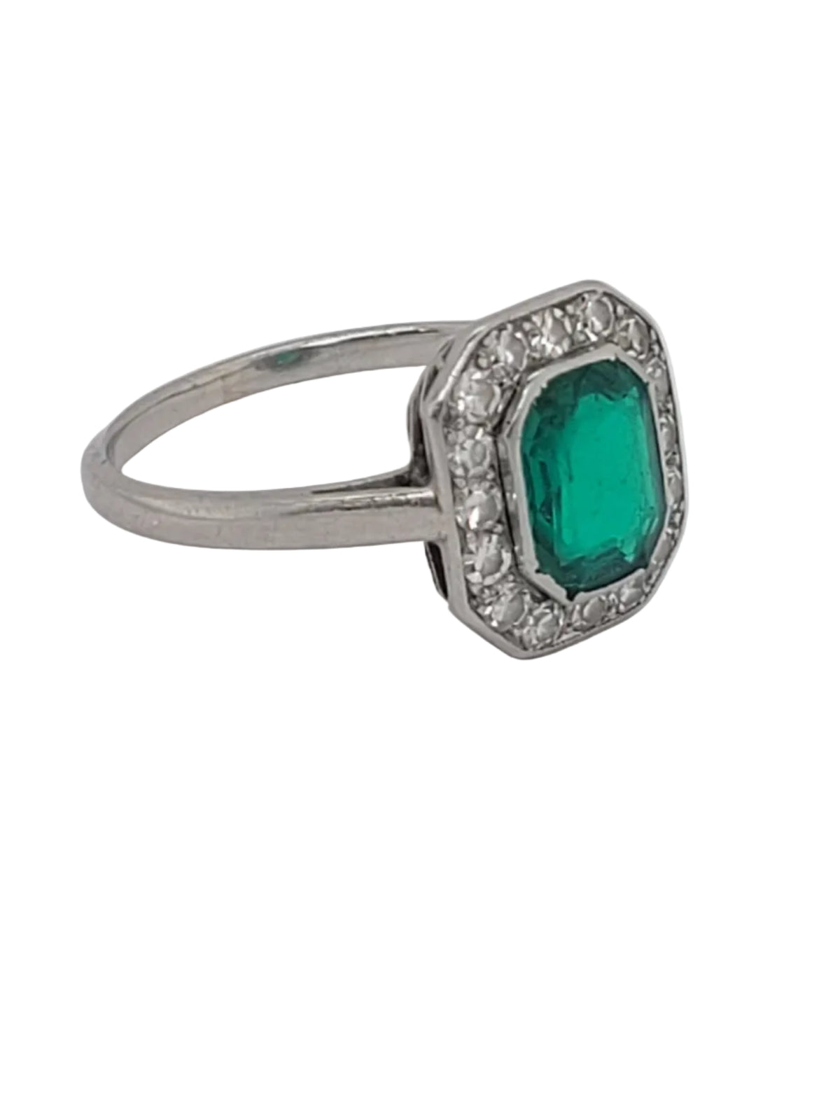 Fine art deco Columbian emerald and diamond engagement ring sku 9075