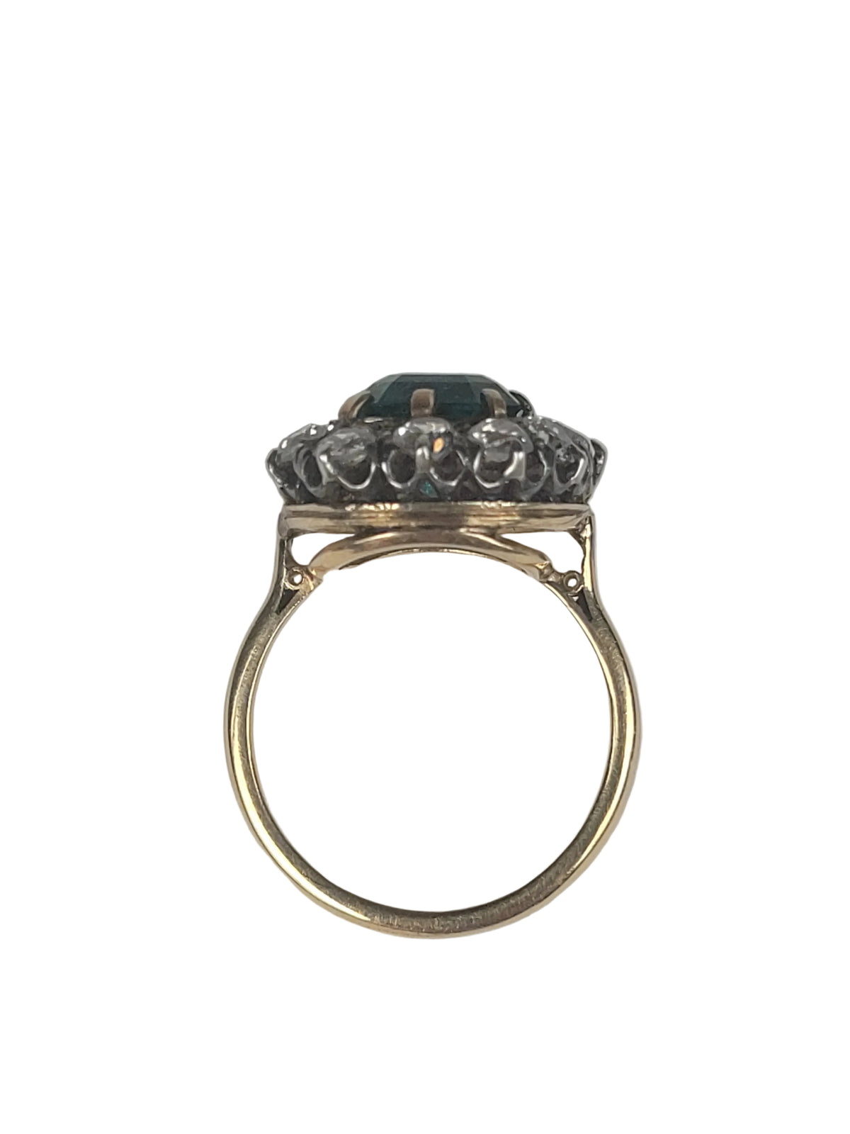 Fine Antique Emerald and diamond cluster ring sku 9138