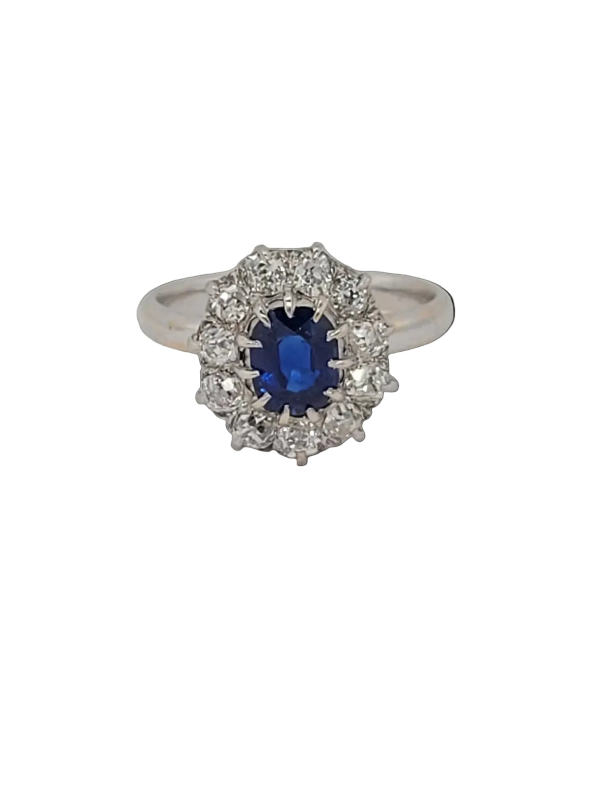 Antique sapphire and diamond cluster engagement ring sku 8745