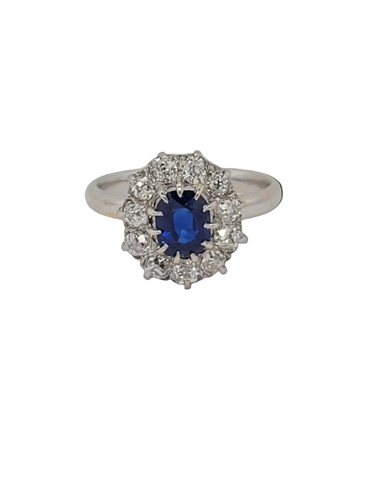 Antique sapphire and diamond cluster engagement ring sku 8745