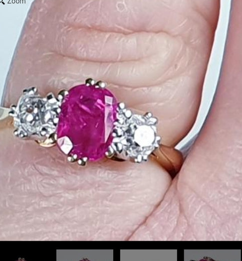 Burmese Ruby and Old Mine Cut Diamond Three Stone Ring
SKU: 1213