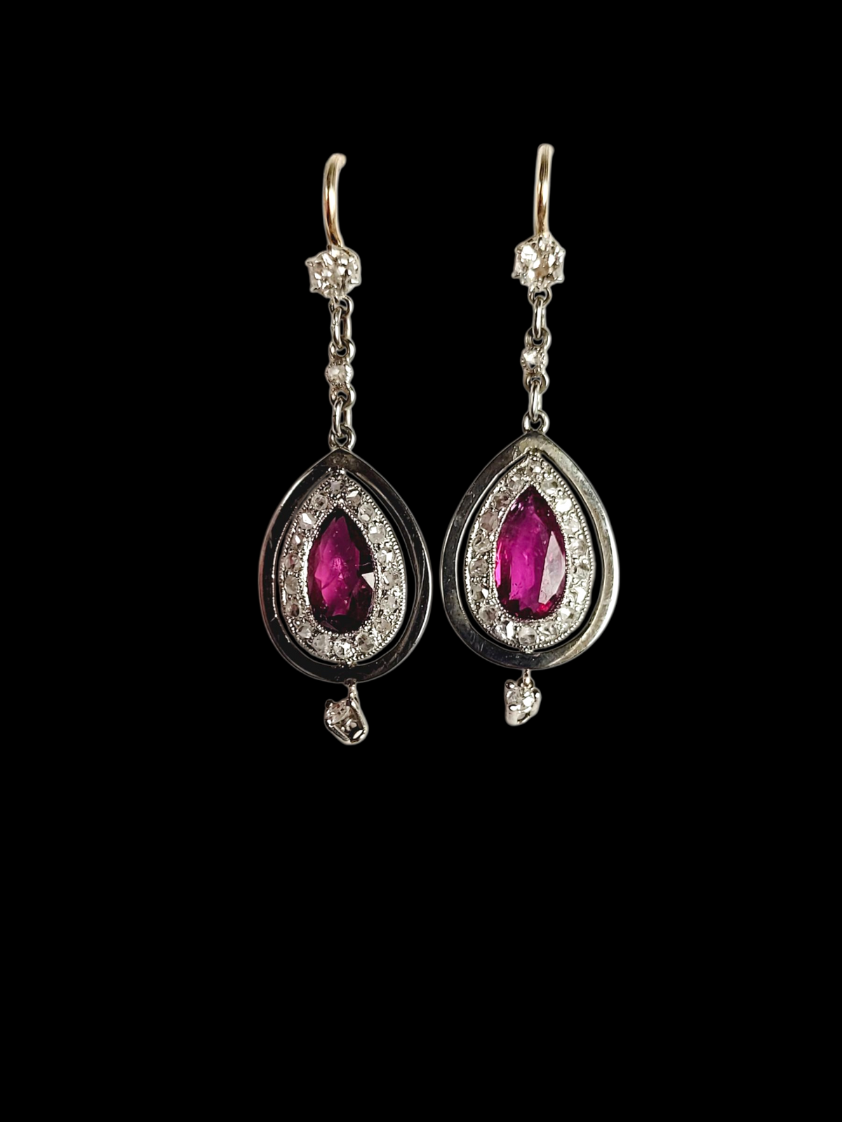 Antique ruby and diamond pear drop earrings sku 8503