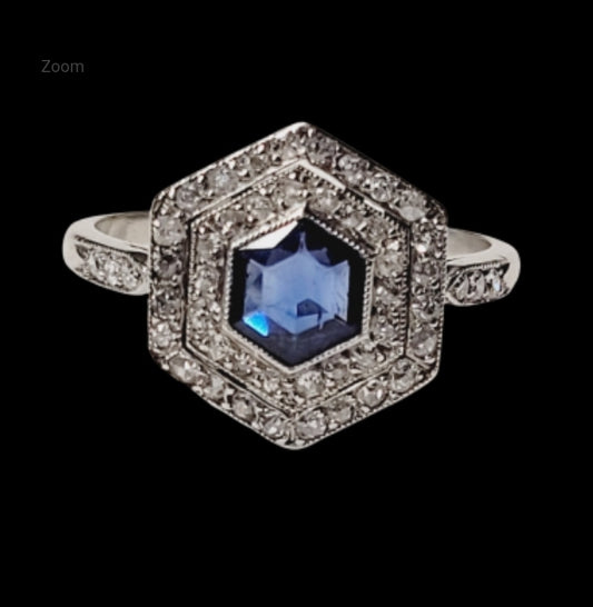Rare hexagonal sapphire and diamond art deco engagement ring
SKU: 5463
