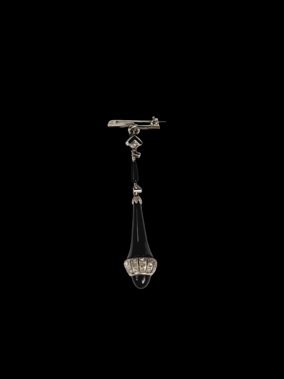 Art deco onyx and diamond pendant brooch sku 8725