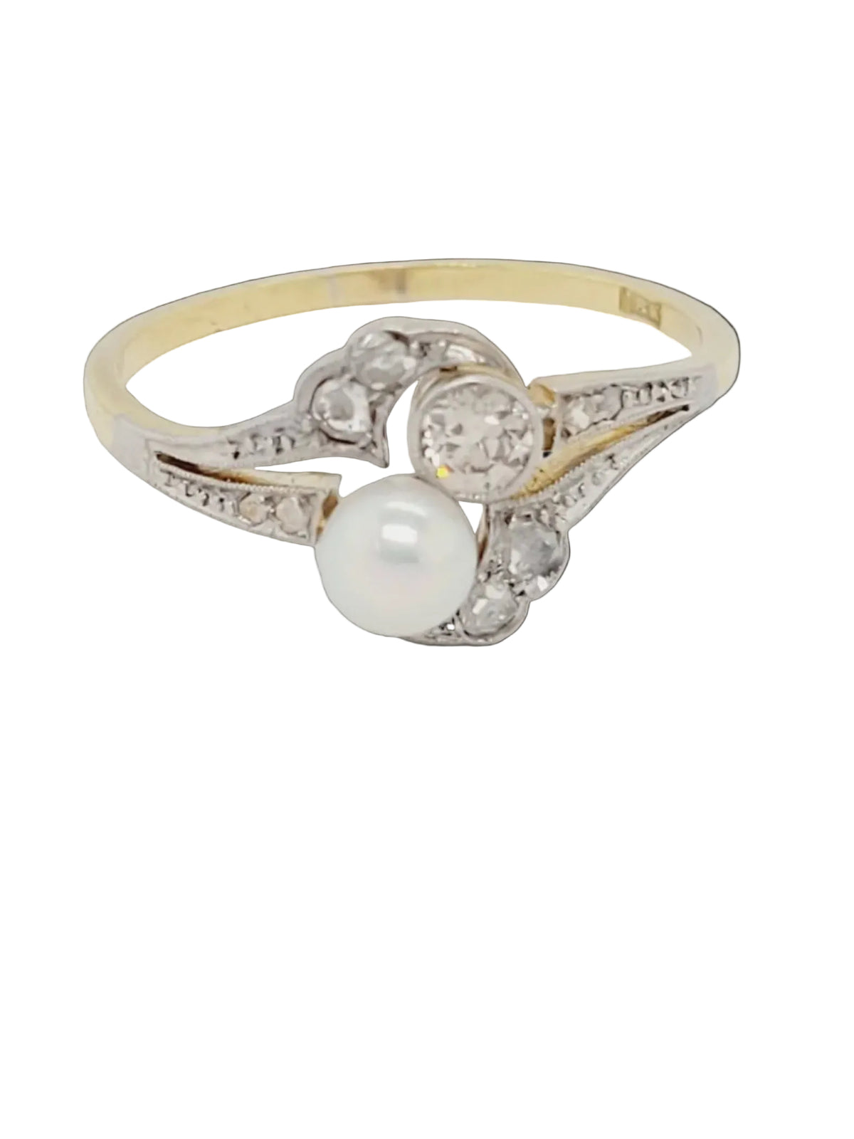 Art nouveau pearl and diamond  dress ring sku 8825