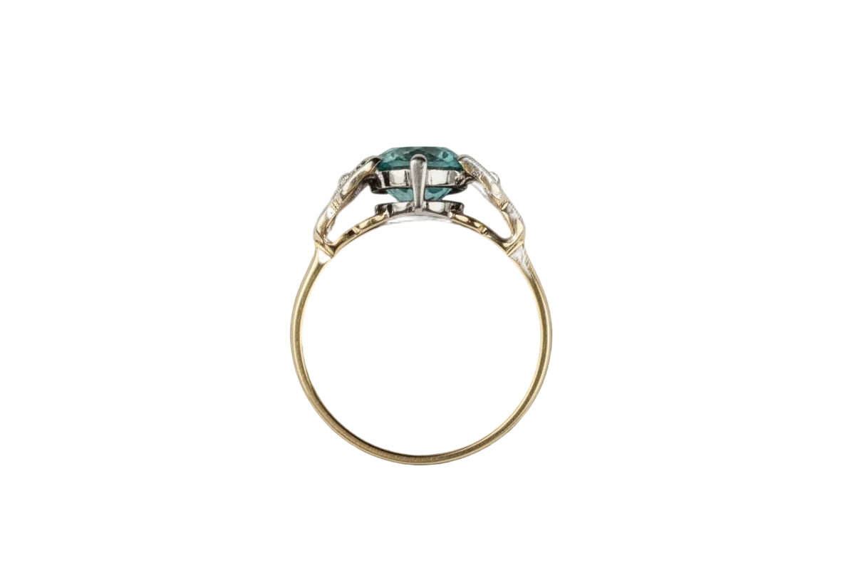 Edwardian blue zircon and diamond ring sku 8779