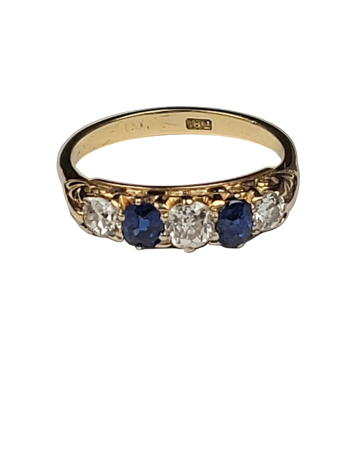 Antique sapphire and diamond five stone ring sku 8980