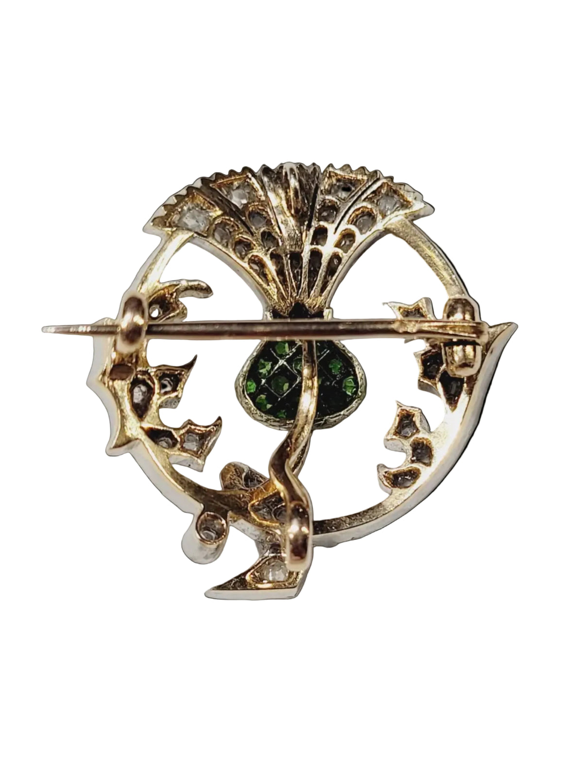 Antique Demantoid garnet and diamond brooch sku 8804