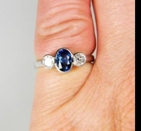 Ceylon Sapphire and Diamond Three Stone Engagement Ring
SKU: 2374